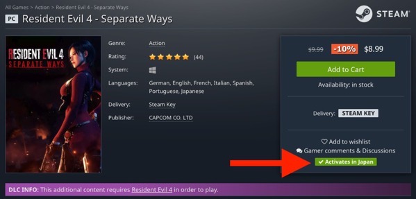 Gamesplanetの海外版「Separate Ways」の商品ページ